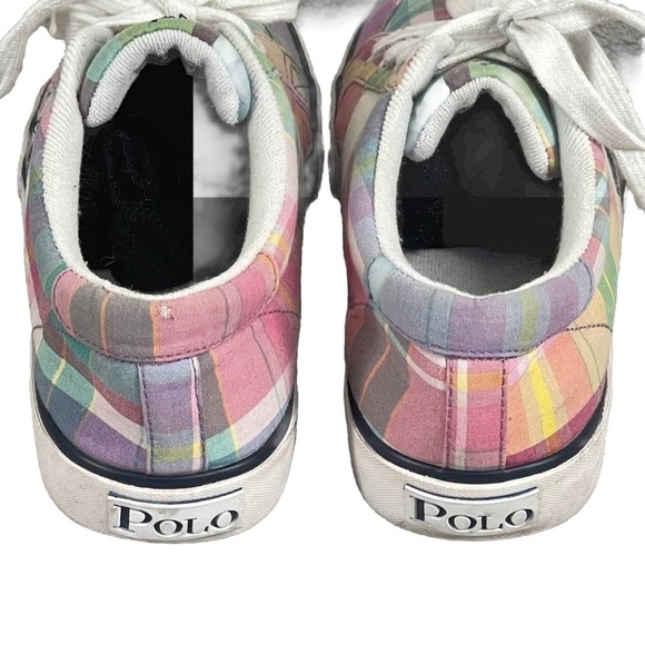 US Polo Ralph Lauren Women’s Size 6 Multicolor Plaid Fabric Sneakers Preppy - Picture 3 of 6